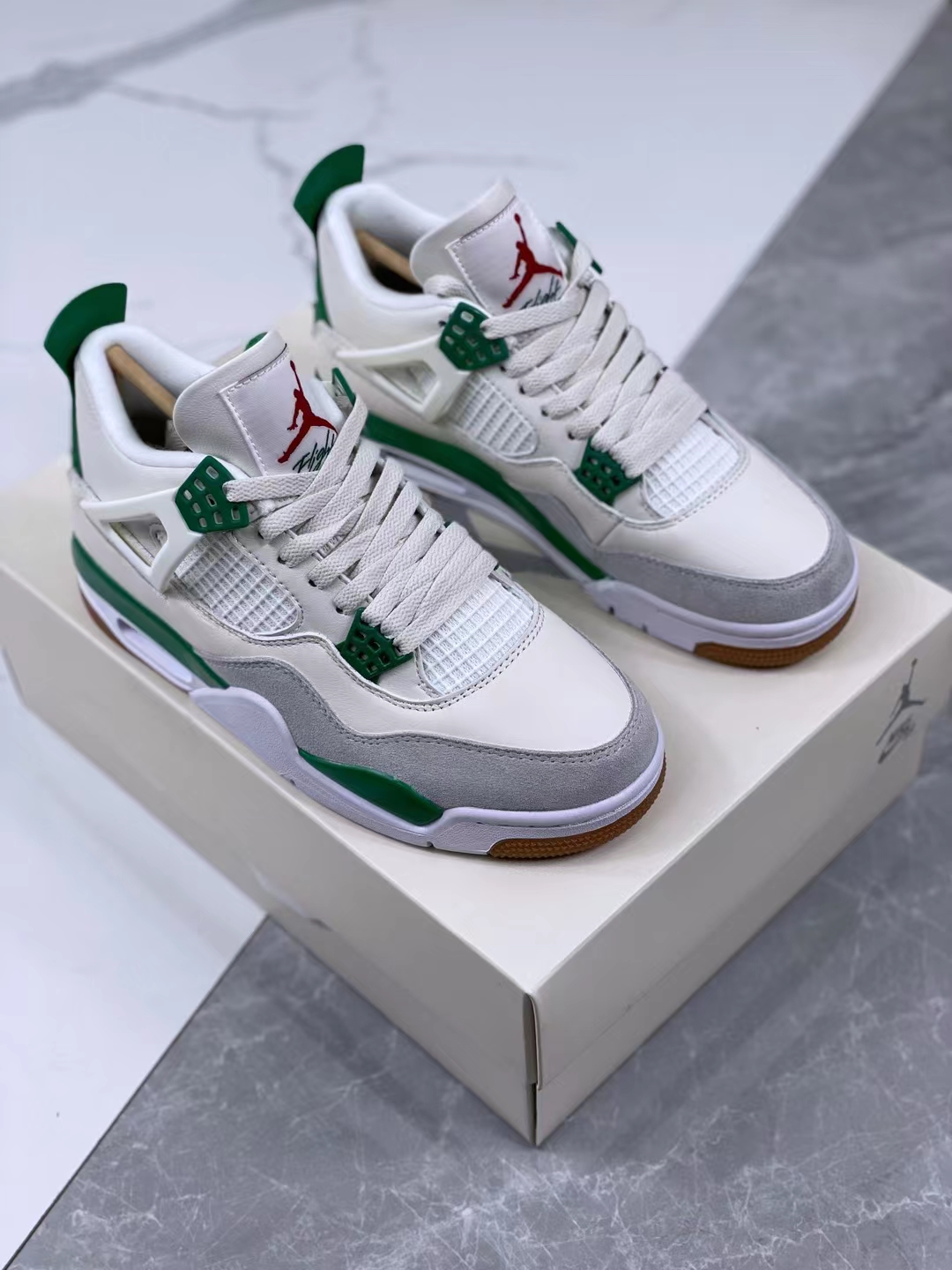 Men's Running weapon Air Jordan 4 Shoes Green/White 0139